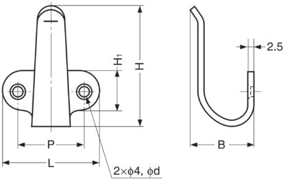 Haak van roestvrij staal V2A (SUS304, 1.4301), geborsteld. Kan ook als handvat worden gebruikt. Van Sugatsune / LAMP® (Japan), 2H - Afbeelding 2