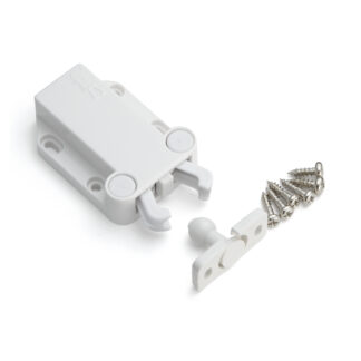 Niet-magnetische drukknoop MC-37F van SUGATSUNE / Lamp (Japan). Deuropener veerpal, automatische aanraakvergrendeling voor meubels te schroeven met tegenhanger en schroeven - Wit