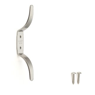 Hoogwaardige dubbele haak van V2A roestvrij staal voor wandmontage, geschikt voor het oprollen van touwen. Roestvrij stalen haak RB-102 van Sugatsune / LAMP® (Japan)