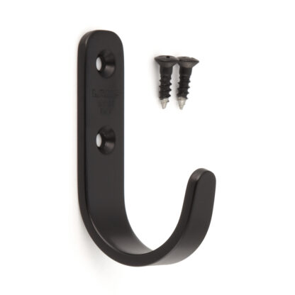 Hoogwaardige haak van roestvrij staal V2A zwart gecoat, voor wandmontage. Roestvrijstalen haken HJT-55SBL en HJT-70SBL van Sugatsune / LAMP® (Japan)