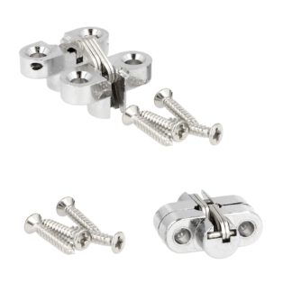 2 stuks onzichtbare kruisscharnier 25mm gemaakt van zamak met roestvrij stalen oppervlak. Verdektliggende meubelscharnier van UMAXO®, 180° inklapbaar. Verborgen meubelscharnier om binnen te laten