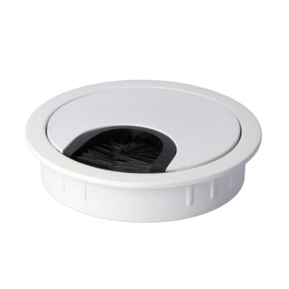 Hoogwaardige kabelinvoer van zamak, Ø 60 mm voor bureau met borstelafdichting, oppervlak: wit. Tabel kabelgeleider Kabelopening van SISO / Denemarken