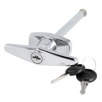 Hoogwaardige afsluitbare garagedeurgreep met sluitcilinder, gemaakt van zamak, met 8 mm vierkant en twee sleutels, voor interne bevestiging, uitvoering: verschillend vergrendeld, 14.08.054-0. Kruisgreep van zamak voor garagedeur en nog veel meer, door SIS