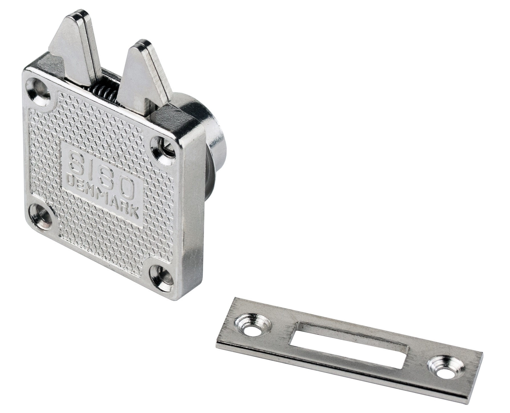 Hoogwaardig opschroefbaar rolluikslot, oppervlak: vernikkeld, uitvoering: gelijksluitend, 14.01.460-5. Schuifdeurslot voor rolluiken, meubelschuifdeuren en nog veel meer, van SISO Denemarken - Afbeelding 3