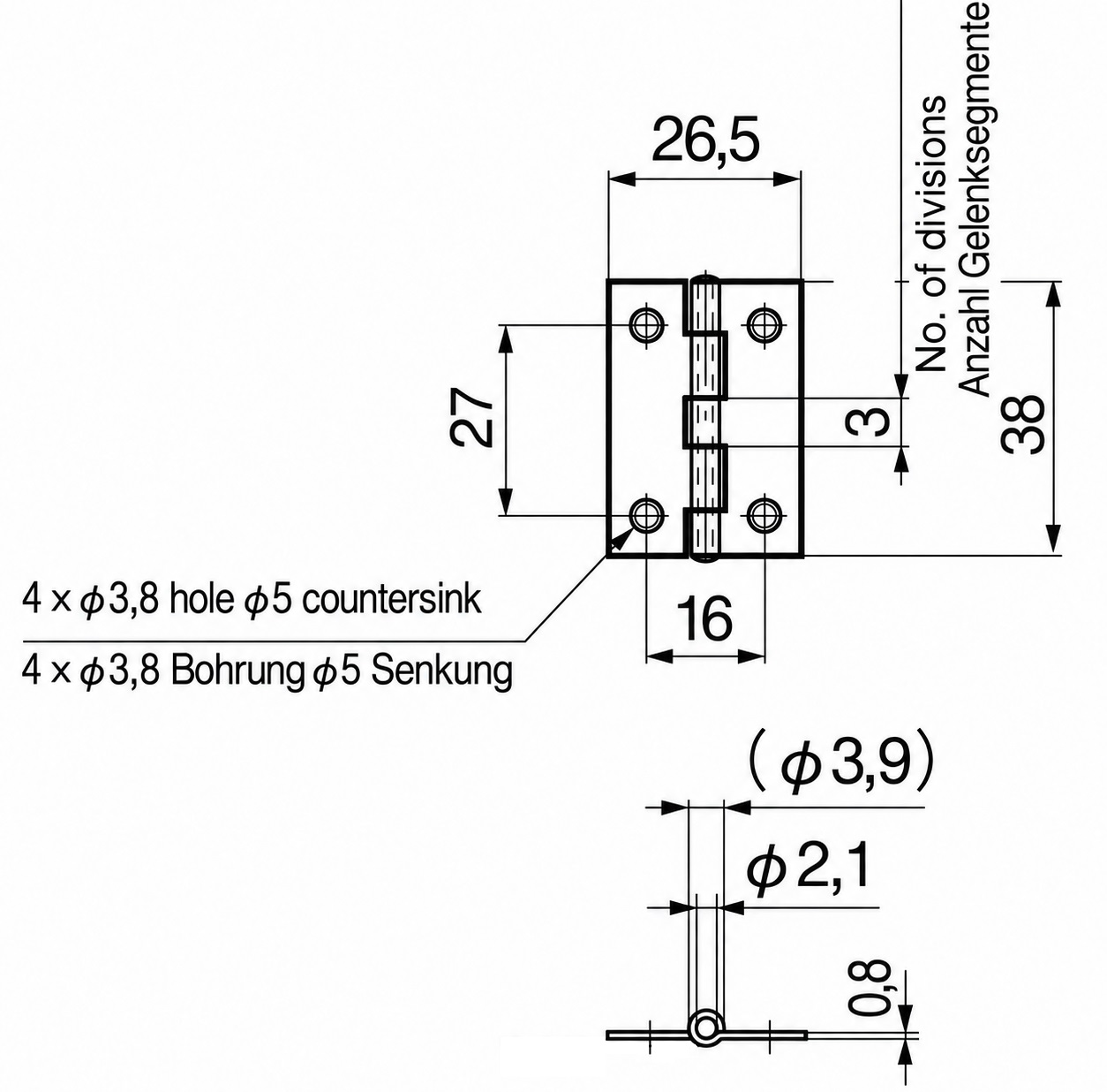 2 stukken hoogwaardige schroefscharnier, gemaakt van SUS304 roestvrij staal, laadcapaciteit: 4,5 kg (10 lbs), 38 mm (1-1/2"), B-1059-5. Robuust vlak scharnier voor machinedeuren, onderhoudsluiken en nog veel meer, door TAKIGEN (Japan) - Afbeelding 2