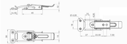 4 stuks uittrekbare tafelklemsluiting van staal, bronted, verstelbaar, met twee positiesloten, 70 mm (2.8") 24.03.001-1. Spanningssluiting Catch #22 gemaakt van staal, bronted, voor uitschuifbare tafel, doos, instrumentkast, werkblad, door SISO Denmark - Afbeelding 3