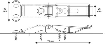 4 stuks uittrekbare tafelklemsluiting van staal, bronted, verstelbaar, met twee positiesloten, 70 mm (2.8") 24.03.001-1. Spanningssluiting Catch #22 gemaakt van staal, bronted, voor uitschuifbare tafel, doos, instrumentkast, werkblad, door SISO Denmark - Afbeelding 2