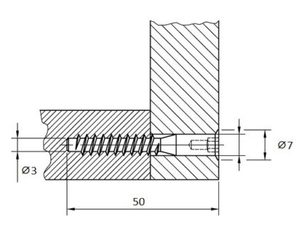 20 stuks Confirmat, eendelige connector met verzonken kop voor boorgat ⌀3,5 mm, met binnenzeskant SW3 mm, gemaakt van robuust staal, oppervlak: verzinkt, 50 mm (2"), 7011905. Meubelschroef, voor kast, meubels, plank, karkasmeubels en nog veel meer, door E - Afbeelding 3