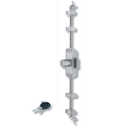 Draaistangslot incl. 2 zwenkstangen 1200 mm, gelijksluitend, rechtsvergrendeld, oppervlak: vernikkeld, 14.05.268+2x14.05.725. Espagnoletslot voor meubels, kledingkast, kledingkast en nog veel meer, set voor een kastdeur, door SISO Denmark