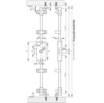 Draaistangslot incl. 2 zwenkstangen 1200 mm, gelijksluitend, rechtsvergrendeld, oppervlak: vernikkeld, 14.05.268+2x14.05.725. Espagnoletslot voor meubels, kledingkast, kledingkast en nog veel meer, set voor een kastdeur, door SISO Denmark - Afbeelding 7