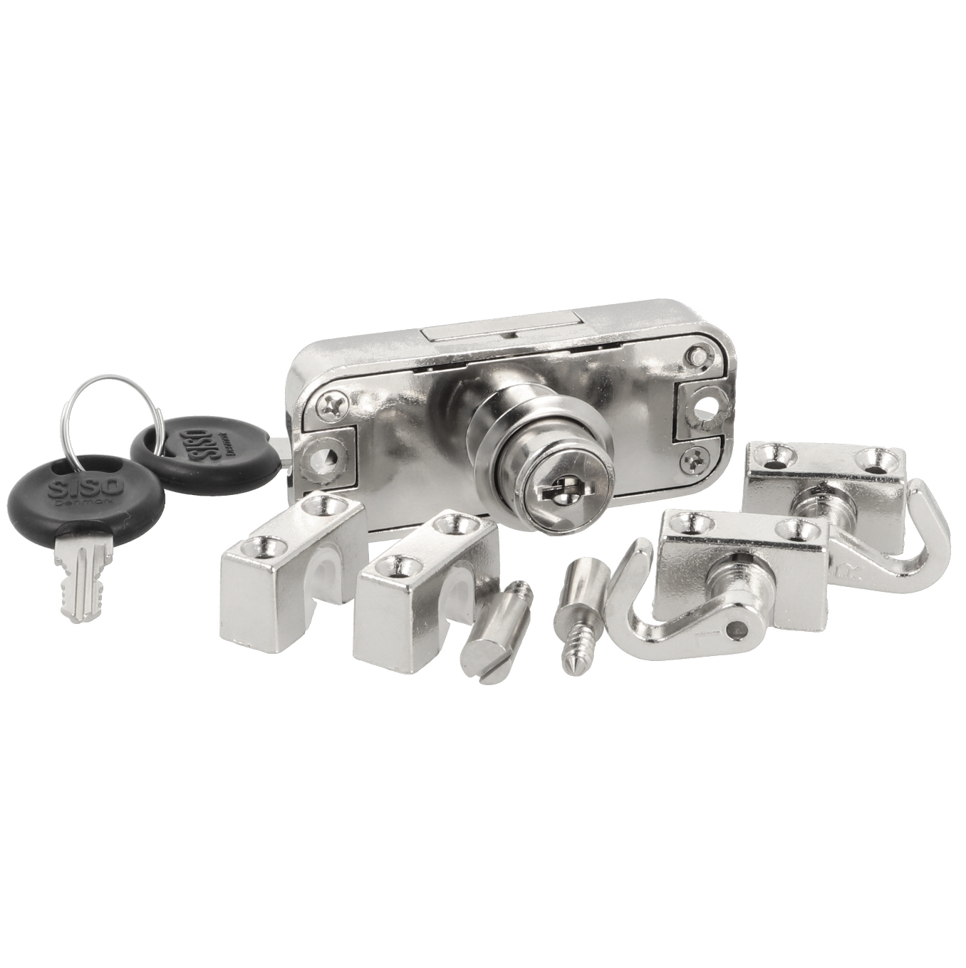 Draaistangslot incl. 2 zwenkstangen 1000 mm, gelijksluitend, rechtsvergrendeld, oppervlak: vernikkeld, 14.05.268+2x14.05.720. Espagnoletslot voor meubels, kledingkast, kledingkast en nog veel meer, set voor een kastdeur, door SISO Denmark - Afbeelding 6