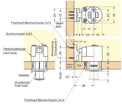 Hoogwaardige drukknoopsluiting met handvatfunctie, gemaakt van zinklegering (ZDC), oppervlak: verchroomd, afwerking: rond, DPL-RO-CR. Stevige drukknoop voor camper, caravan en nog veel meer, van Sugatsune / LAMP® (Japan) - Afbeelding 4
