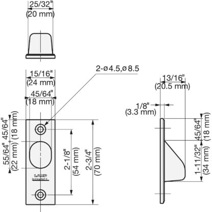 Roestvrijstalen vingergreepschaal, V2A (SUS304), 70 mm (2,8") YK-70. Hoogwaardige roestvrijstalen handgreepschaal van roestvrij staal V2A (SUS304), satijnmat, voor deuren, schuifdeuren, badkamers, schepen, vochtige omgevingen van Sugatsune / LAMP® (Japan) - Afbeelding 2
