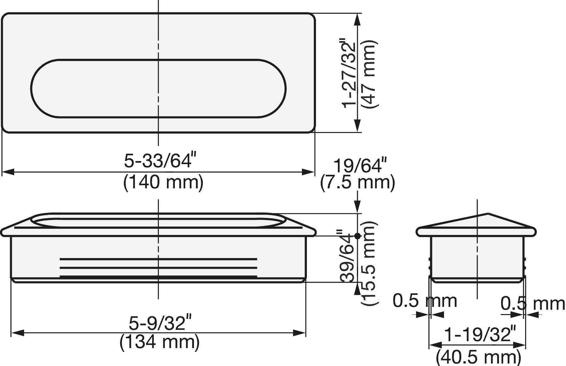 Roestvrijstalen inzethandvat SUS304, zwart, 140 mm (5-1/2") UT-140. Inzetbaar roestvrijstalen handvat van roestvrij staal V2A, satijnmatte, voor lades, kasten, vochtige omgevingen, schepen, boten door Sugatsune / LAMP® (Japan) - Afbeelding 2