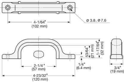 Roestvrijstalen rubberen handgreep V2A (SUS304), 120 mm (4,8″) US-120M. Hoge kwaliteit V2A (SUS304) roestvrijstalen rubberen handgreep, spiegel gepolijst voor schepen, boten, natte omgevingen door Sugatsune / LAMP® (Japan) - Afbeelding 2