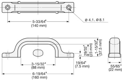 Roestvrijstalen rubberen handgreep V2A (SUS304), 160 mm (6,3″) US-160M. Hoge kwaliteit V2A (SUS304) roestvrijstalen rubberen handgreep, spiegel gepolijst voor schepen, boten, natte omgevingen door Sugatsune / LAMP® (Japan) - Afbeelding 2