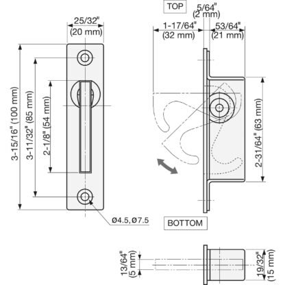 Roestvrijstalen inklapbare handgreep SUS304, 100 mm (3-15/16") ST-100. RVS inklapbare handgreep van RVS V2A, satijn mat, voor inspectieklep, inspectiedeur, onderhoudsdeur, onderhoudsopening, vochtige omgeving, schip, caravan van Sugatsune / LAMP® (Japan) - Afbeelding 3