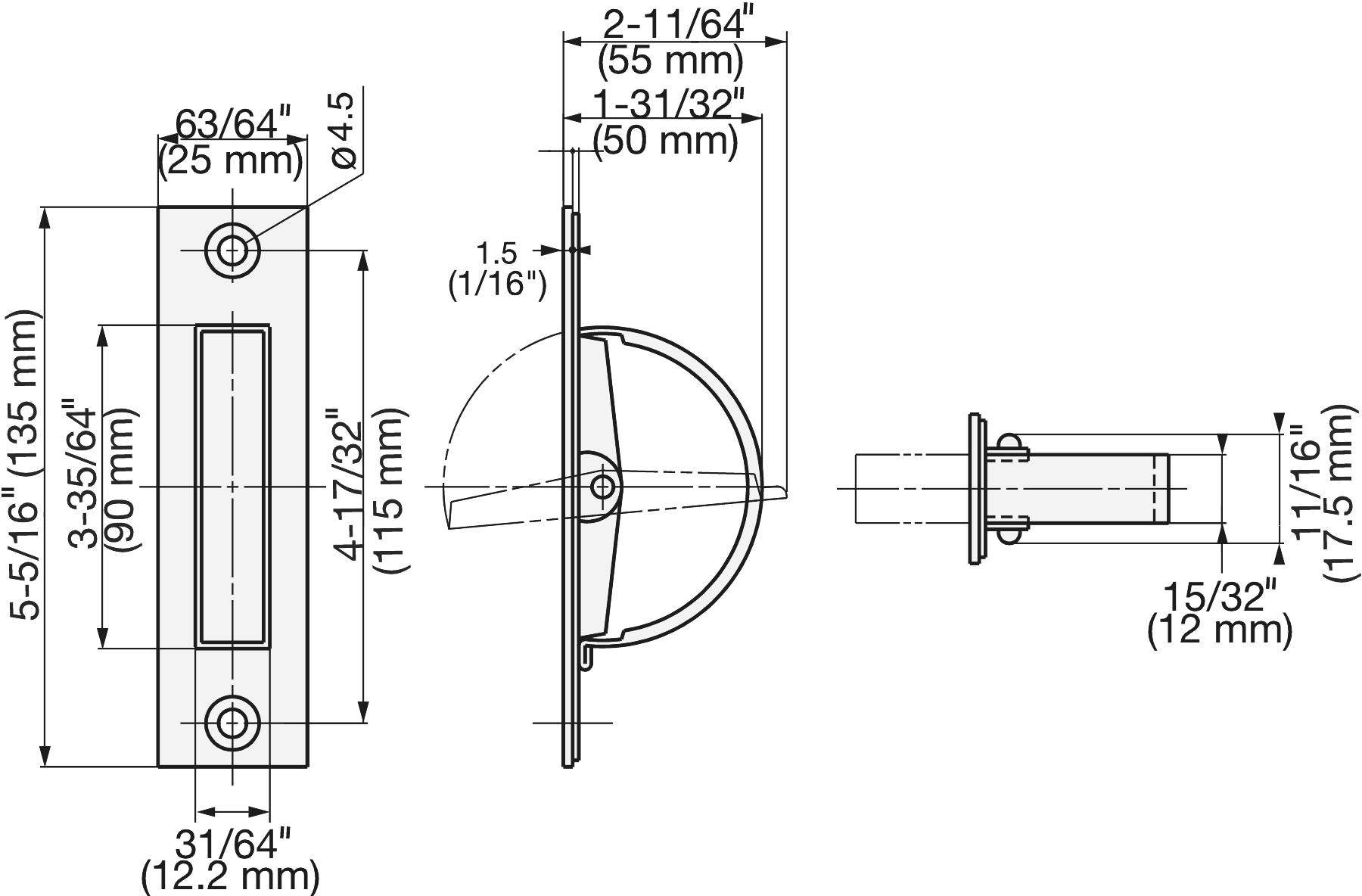 Roestvrijstalen inklapbare handgreep SUS304, 135 mm (5-5/16") HR-135S. Draaibare RVS inklapbare handgreep van RVS V2A, satijn mat, voor inspectieklep, inspectiedeur, onderhoudsdeur, vochtige omgeving, schip, caravan van Sugatsune / LAMP® (Japan) - Afbeelding 2