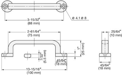 RVS deurkruk V2A (SUS304), 100 mm (4″) FT-100. Hoogwaardige massieve RVS deurkruk van RVS V2A (SUS304), hoogglans gepolijst, voor schepen, boten, jachten, RVS keukens van Sugatsune / LAMP® (Japan) - Afbeelding 2
