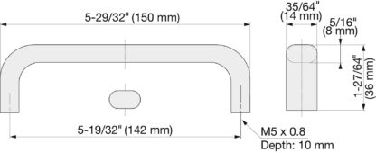 RVS deurkruk V2A (SUS304), 150 mm (6″) EC-150S. Hoogwaardige massieve RVS deurkruk van RVS V2A (SUS304), zijdemat, voor vochtige omgevingen, schepen, voedingsruimte, medische ruimte van Sugatsune / LAMP® (Japan) - Afbeelding 2