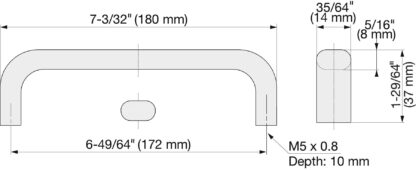 RVS deurkruk V2A (SUS304), 180 mm (7,1″) EC-180S. Hoogwaardige massieve RVS deurkruk van RVS V2A (SUS304), zijdemat, voor vochtige omgevingen, schepen, voedingsruimte, medische ruimte van Sugatsune / LAMP® (Japan) - Afbeelding 2