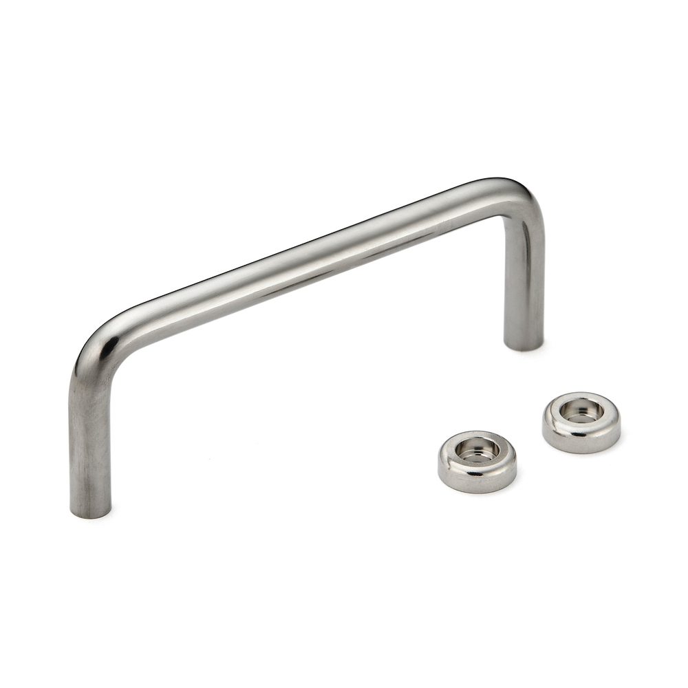 RVS deurkruk V2A (SUS304) met ring, 108 mm (4,3″) T-100-8S. Hoogwaardige RVS deurkruk van RVS V2A (SUS304), hoogglans gepolijst, voor vochtige omgevingen, schepen, medisch gebied door Sugatsune / LAMP® (Japan)