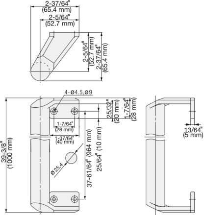 RVS deurkruk handvat V4A (SUS316), 1000 mm (39″) MP-1000. Hoogwaardige massief roestvrijstalen deurkruk gemaakt van het fijnste roestvrij staal V4A (SUS316) voor medische ruimtes, laboratoriumapparatuur, vochtige, ruwe en sterk corrosieve omgevingen van Sugatsune / LAMP® (Japan) - Afbeelding 2