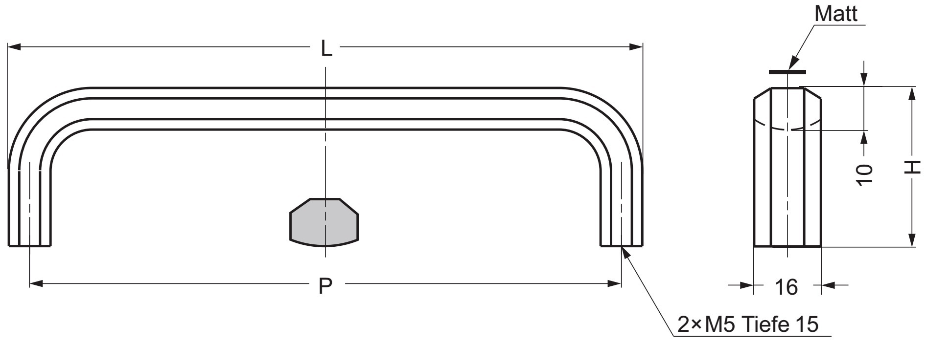 Roestvrijstalen handgreep V2A (SUS304), 152 mm (5-31/32"), XL-CU150TT. Massief roestvrijstalen handvat gemaakt van SUS304 (V2A), mat en gepolijst, voor badkamermeubels, vochtige omgeving, schip, caravan, medische ruimte, keukenmeubilair, door Sugatsune / LAMP® (Japan) - Afbeelding 2