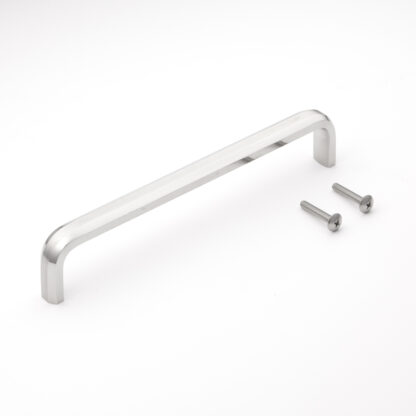 Roestvrijstalen handgreep V2A (SUS304), 222 mm (8,8") XL-CU220TT. Massief roestvrijstalen handvat gemaakt van SUS304 (V2A), mat en gepolijst, voor badkamermeubels, vochtige omgeving, schip, caravan, medische ruimte, keukenmeubilair, door Sugatsune / LAMP®