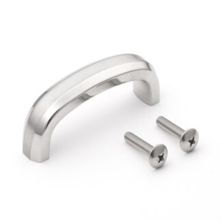 Roestvrijstalen handgreep V2A (SUS304), 80 mm (3,2") XL-CUR80TT. Massief roestvrijstalen handvat gemaakt van SUS304 (V2A), mat en gepolijst, voor badkamermeubels, vochtige omgeving, schip, caravan, medische ruimte, keukenmeubilair, door Sugatsune / LAMP®