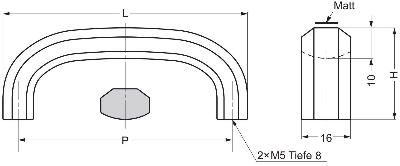 Roestvrijstalen handvat V2A (SUS304), 80 mm (3-5/32") XL-CUR80TT. Massief roestvrijstalen handvat gemaakt van SUS304 (V2A), mat en gepolijst, voor badkamermeubels, vochtige omgeving, schip, caravan, medische ruimte, keukenmeubilair, door Sugatsune / LAMP® (Japan) - Afbeelding 2