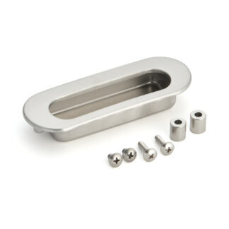 Roestvrijstalen handgreepschaal V4A, 114 mm (4,5″) HH-DS114M en HH-DS114S. Shell-handgreep gemaakt van het fijnste corrosievrije roestvrij staal V4A (SUS316) voor montage op plaatwerk en hout geschikt voor vochtige, ruwe en sterk corrosieve omgevingen door Sugatsune / LAMP® (Japan)