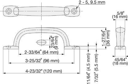 RVS meubelgreep SUS316, 120mm (4,8″) 2LC-120. Handgreep gemaakt van het fijnste corrosievrije roestvrij staal V4A (SUS316) voor hoogwaardige faciliteiten, maar ook voor gebruik buitenshuis, vochtige, ruwe en sterk corrosieve omgevingen van Sugatsune / LAMP® (Japan) - Afbeelding 2