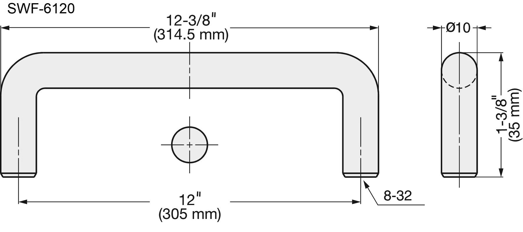 Roestvrijstalen meubelgreep SUS316, 314,5 mm (12,4″) SWF-6120. Beugelgreep, gemaakt van het fijnste corrosievrije roestvrij staal V4A (SUS316) voor hoogwaardige faciliteiten, maar ook voor buitengebruik, vochtige, ruwe en sterk corrosieve omgevingen van Sugatsune / LAMP® (Japan) - Afbeelding 2