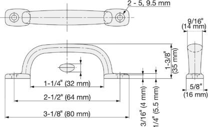 RVS meubelgreep SUS316, 80mm (3,2″) 2LC-80. Handgreep gemaakt van het fijnste corrosievrije roestvrij staal V4A (SUS316) voor hoogwaardige faciliteiten, maar ook voor gebruik buitenshuis, vochtige, ruwe en sterk corrosieve omgevingen van Sugatsune / LAMP® (Japan) - Afbeelding 2