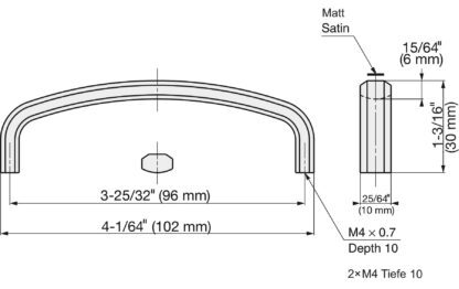 Roestvrijstalen meubelhandgreep SUS316, matte en glanzende afwerking, 102 mm (4,1″), XL-JSR100TT. Meubelgreep, gemaakt van het fijnste roestvrij staal V4A (SUS316) voor hoogwaardige faciliteiten, maar ook voor buitengebruik, vochtige en ruwe omgevingen van Sugatsune / LAMP® (Japan) - Afbeelding 2