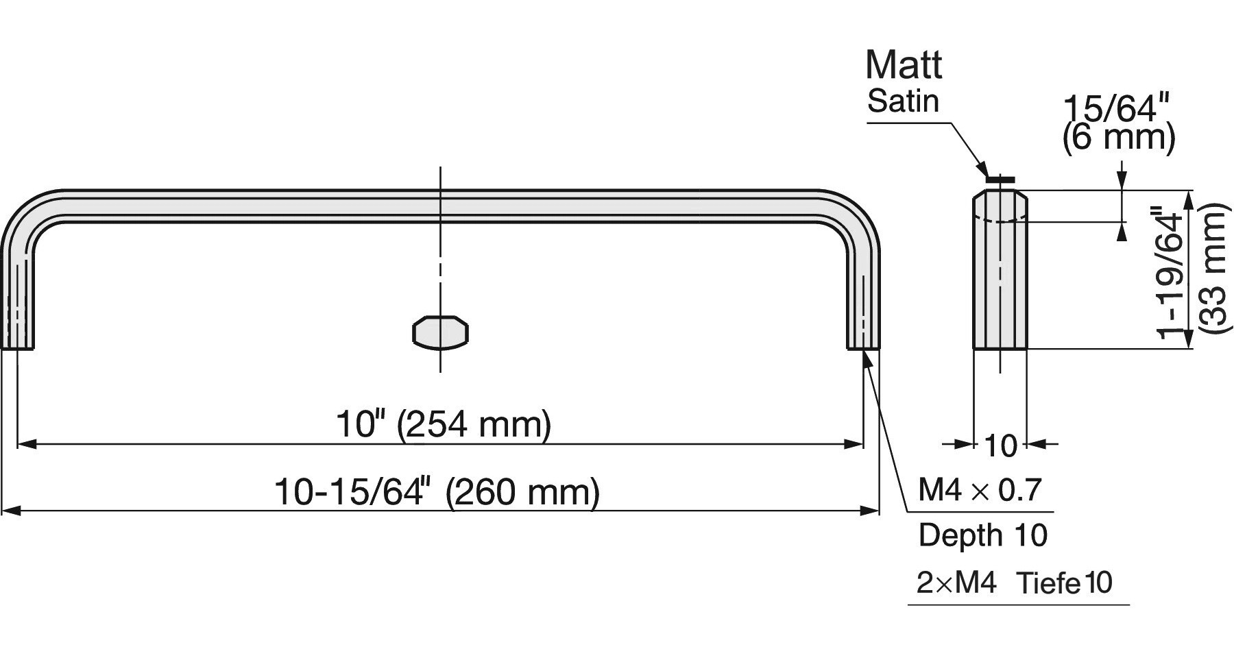 Roestvrijstalen meubelgreep SUS316, matte en glanzende afwerking, 260 mm (10,3″), XL-JS260TT. Meubelgreep, gemaakt van het fijnste roestvrij staal V4A (SUS316) voor hoogwaardige faciliteiten, maar ook voor buitengebruik, vochtige en ruwe omgevingen van Sugatsune / LAMP® (Japan) - Afbeelding 2