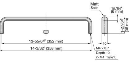 Roestvrijstalen meubelgreep SUS316, matte en glanzende afwerking, 358 mm (14,1″), XL-JS360TT. Meubelgreep, gemaakt van het fijnste roestvrij staal V4A (SUS316) voor hoogwaardige faciliteiten, maar ook voor buitengebruik, vochtige en ruwe omgevingen van Sugatsune / LAMP® (Japan) - Afbeelding 2