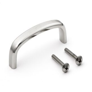 Roestvrijstalen meubelhandgreep SUS316, matte en glanzende afwerking, 70 mm (2,8″), XL-JSR70TT. Meubelgreep, gemaakt van het fijnste roestvrij staal V4A (SUS316) voor hoogwaardige faciliteiten, maar ook voor buitengebruik, vochtige en ruwe omgevingen van Sugatsune / LAMP® (Japan)