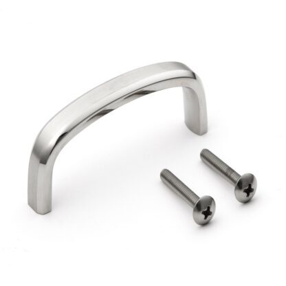 Roestvrijstalen meubelhandgreep SUS316, matte en glanzende afwerking, 70 mm (2,8″), XL-JSR70TT. Meubelgreep, gemaakt van het fijnste roestvrij staal V4A (SUS316) voor hoogwaardige faciliteiten, maar ook voor buitengebruik, vochtige en ruwe omgevingen van Sugatsune / LAMP® (Japan)
