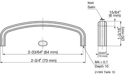 Roestvrijstalen meubelhandgreep SUS316, matte en glanzende afwerking, 70 mm (2,8″), XL-JSR70TT. Meubelgreep, gemaakt van het fijnste roestvrij staal V4A (SUS316) voor hoogwaardige faciliteiten, maar ook voor buitengebruik, vochtige en ruwe omgevingen van Sugatsune / LAMP® (Japan) - Afbeelding 2
