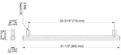 Roestvrijstalen deurklink SUS304, 800 mm (31,5") SSH-3280. Massieve roestvrijstalen deurklink gemaakt van roestvrij staal V2A, satijn mat, voor kamerdeur, productiemachine, trein, bus, speciaal voertuig, door Sugatsune / LAMP® (Japan) - Afbeelding 2