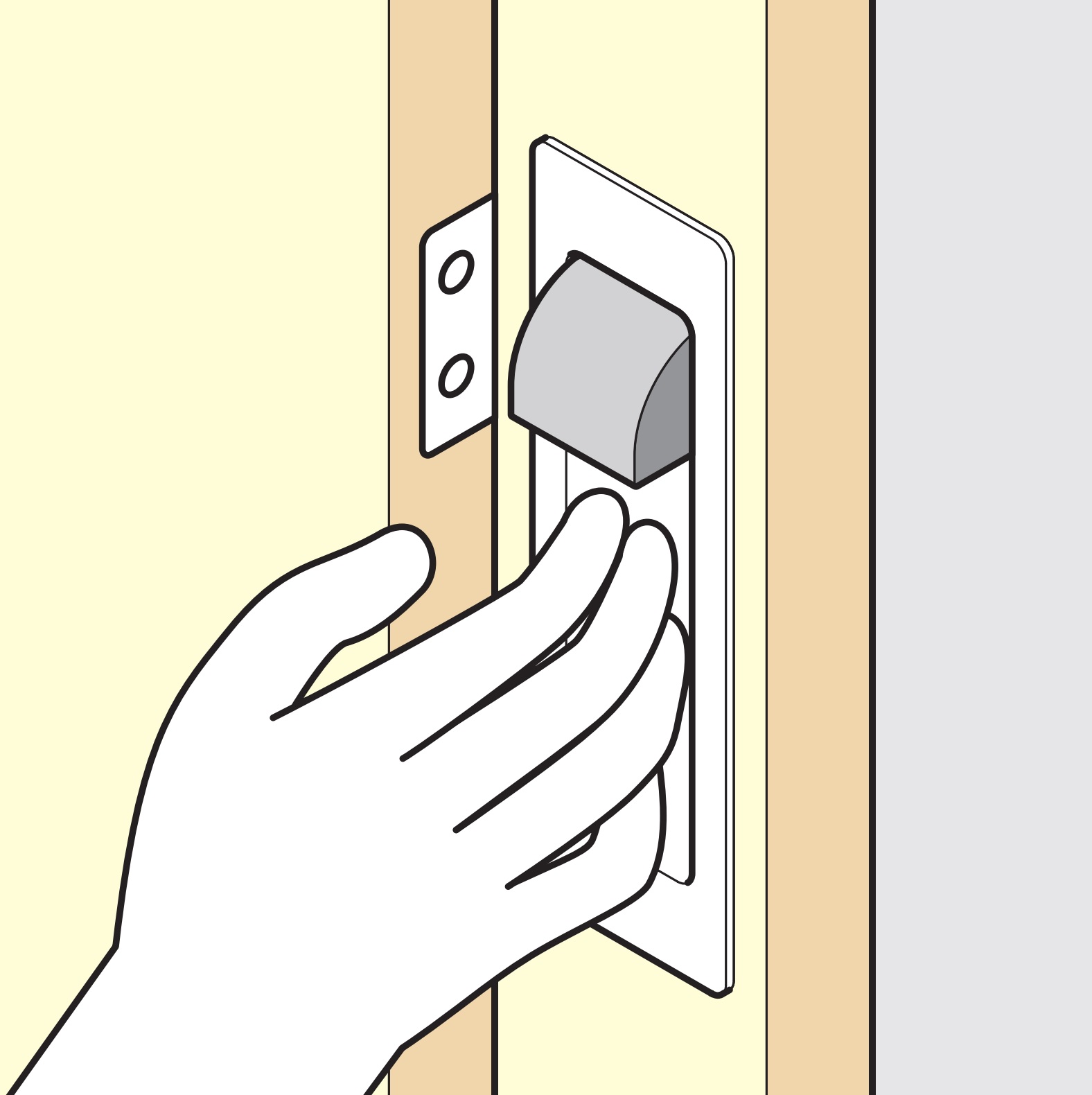 Inlaatgreep van zinklegering met geïntegreerde uitklapbare deurstop, afwerking: vernikkeld, satijn mat, 135 mm (5,4") HH-P135SN. Inlaatgreep HH-P135SN met bumperstop voor schuifdeur, van Sugatsune / LAMP® (Japan) - Afbeelding 6