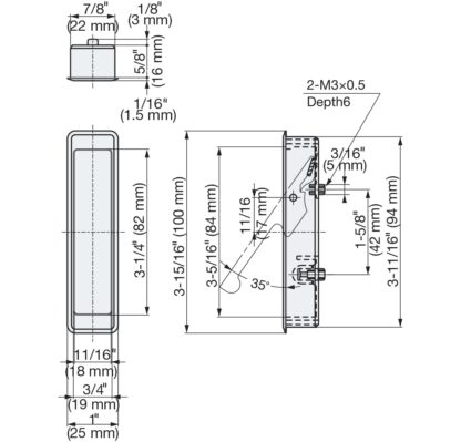Inlaatgreep van zinklegering, oppervlak: vernikkeld, satijn mat, 100 mm (4") FH-100AK-00. Inlaatgreep FH-100AK-00 voor kantoormeubilair, huismeubilair, keukenkasten, door Sugatsune / LAMP® (Japan) - Afbeelding 3