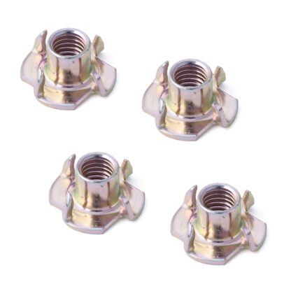4 schroefmoeren met M8-schroefdraad, gemaakt van robuust staal, oppervlak: verzinkt, geel, 22,2 mm (0,9"), SC-124-8. Inrijgroef, voor schroef, bankonderstel, kastvoet, meubelwiel, geprefabriceerde woningbouw en nog veel meer, door Sugatsune / LAMP® (Japan