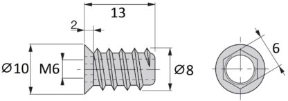 20-delige hoogwaardige schroefdop met M6 binnendraad, verzonken kop met binnenzeskant en afdekrand, gemaakt van massief spuitgietzink, 13 mm (0,6"), 8008001. Inschroefmoer voor meubels, houten panelen, spaanplaten, tafels en nog veel meer, van EMUCA - Afbeelding 2