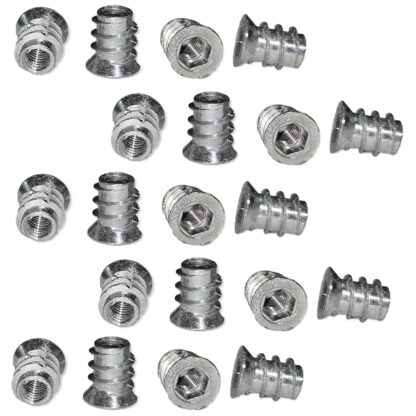20 stuks hoogwaardige inschroefhuls met M6 binnendraad, verzonken kop met binnenzeskant en afdekrand, oppervlak: verzinkt, 13 mm (0,6"), 8008005. Inschroefmoer voor meubels, houten panelen, spaanplaten, tafels en nog veel meer, van EMUCA