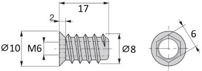 20-delige hoogwaardige schroefdop met M6 binnendraad, verzonken kop met binnenzeskant en afdekrand, oppervlak: verzinkt, 17 mm (0,7"), 8007705. Inschroefmoer voor meubels, houten panelen, spaanplaten, tafels en nog veel meer, van EMUCA - Afbeelding 2