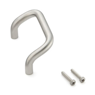 Ergonomische RVS deurkruk V2A (SUS304), 108 mm (4,3″) LF-12-96. Hoogwaardige RVS deurkruk van RVS V2A (SUS304), zijdemat, voor vochtige omgevingen, schepen, machinebouw door Sugatsune / LAMP® (Japan)