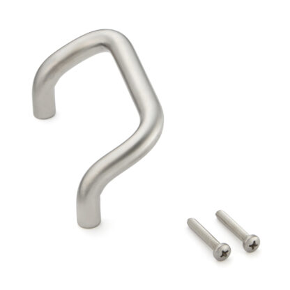 Ergonomische RVS deurkruk V2A (SUS304), 108 mm (4,3″) LF-12-96. Hoogwaardige RVS deurkruk van RVS V2A (SUS304), zijdemat, voor vochtige omgevingen, schepen, machinebouw door Sugatsune / LAMP® (Japan)